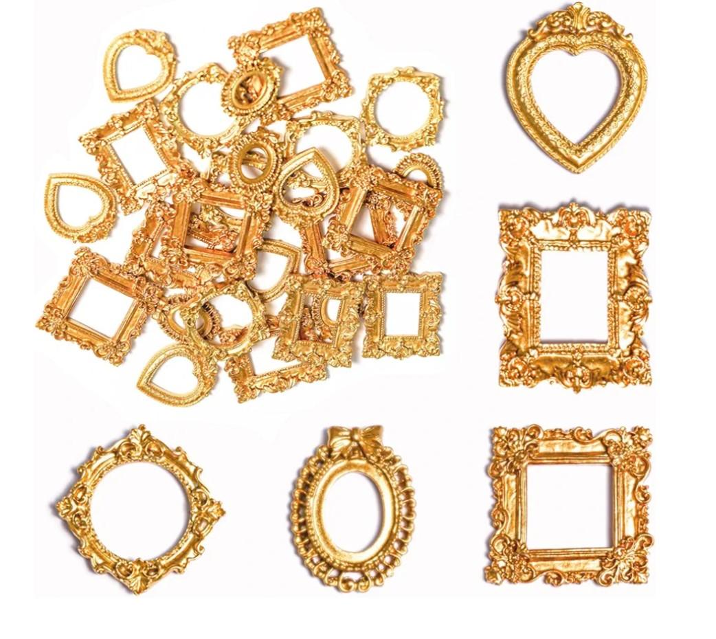 25Pcs Vintage Resin Picture Frame Mini Antique Photo Frame DIY Small Picture Frames Mini Vintage Frame Antique Photo Frames for Jewelry Display Photography Wall Decor (25, Gold