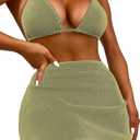 SweatyRocks Women's 3 Piece Zebra Striped Bikini Swimsuit Set & Beach Skirt Set Bathing Suit (Large, Olive Green)