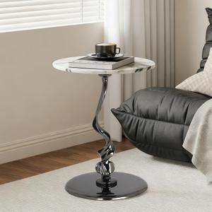 Adolif Round Marble Side Table 16 Inch Pedestal End Table for Living Room