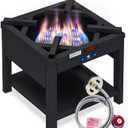 ARC Single Burner Propane Stove, 200,000BTU Cast Iron High Pressure Outdoor Propane Burner Cooker,16.5"Heavy Duty Square Stove, Great For Outdoor Cooking Turkey Fry,Seafood Boil,Homebrewing (Black)