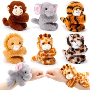 Gemscream 4 Pcs Stuffed Animal Slap Bracelets for Kids, 8 Inch Small Classroom Prizes Toy, Animal Wrist Cute Snap Bracelets Birthday Gifts for Boys and Girls Pet Adoption Party Favors(Wild Animals)
