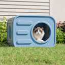 Plastic Outdoor Cat House Weatherproof, Stackable Feral Cat House Outside with Double Louvered Vents, Resin Cat Shelter Waterproof for Outdoor Indoor Use, Blue