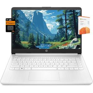 HP 14 Laptop (14" Micro-Edge, Intel N4120, 16GB RAM, 192GB(64GB eMMC+128GB SD), 1-Yr Microsoft 365, 11-Hrs Long Battery Life, Narrow-Bezel, Webcam, WiFi, Win 11 Home in S Mode, Student & Home, White