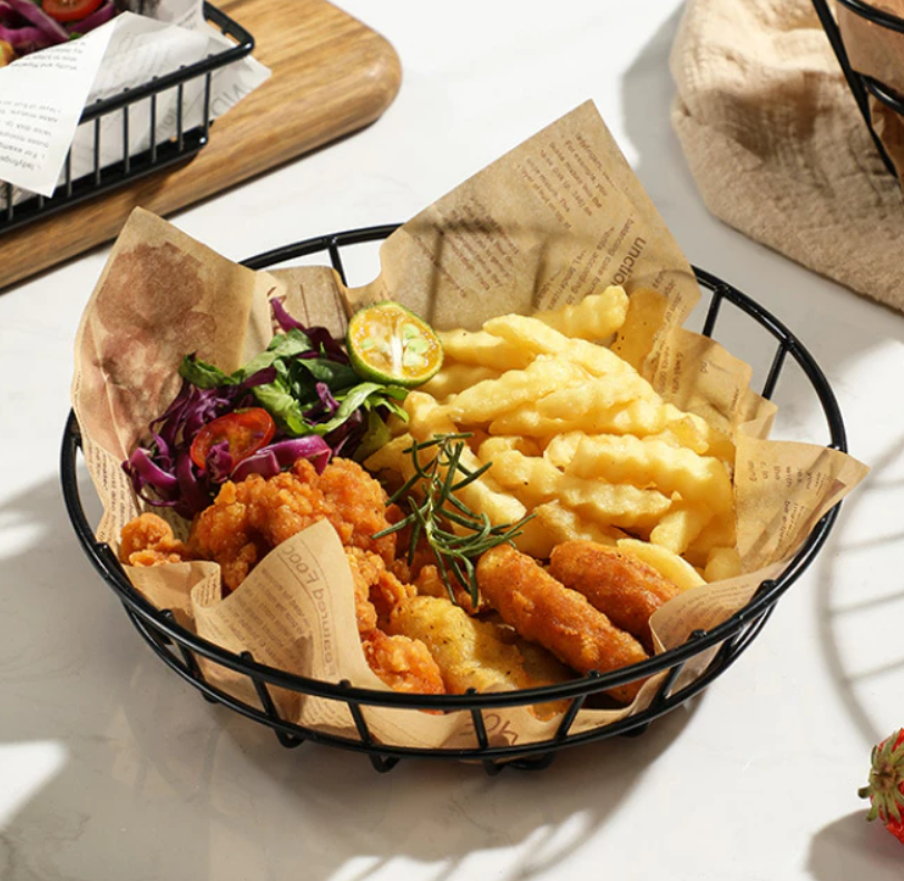 Cabilock French Fries Basket 2-Pack 10.03X10.03X1.65 Inch Wire Food Serving Baskets Reusable Metal Snack Display for Kitchen Cafe Restaurant