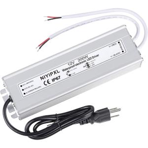 LED Driver 200 Watts Waterproof IP67 Power Supply Transformer Adapter 90V-130V AC to 12V DC Low Voltage Output with 3-Prong Plug 3.3 Feet Cable for LED Light, Computer Project, Outdoor Light