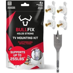 Bullfix TV Kit - TV Bracket Drywall Anchors, Holds up to 255lbs, Heavy Duty Wall Anchors for Drywall, Stud & Hollow Cavity with 13/16" Drill Bit, Heavy Duty Fixings for Televisions