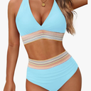 Women Tummy Control Two Piece Swimsuit - High Waisted Bathing Suit Halter Bikini Set Push Up Swimwear 2025, Size Medium