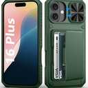 BXYJY for iPhone 16 Plus Wallet Case, Built-in Credit Card Holder (4-5 Cards), Slide Camera Cover, Military Drop & RFID Protection, Rugged Heavy Duty Women Men Phone Case for iPhone 16 Plus, Green