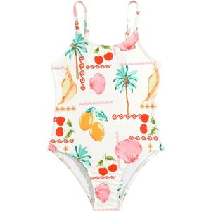 Floerns Toddler Girl's Fruit Plant Print One Piece Swimsuit Spaghetti Strap Bathing Suit (Beige Multi, 6Y)