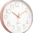 Foxtop Modern Wall Clock 12 Inch Non-Ticking Silent Battery Operated Round Quartz Rose Gold Wall Clock for Office Bedroom Living Room Kitchen Home School Decor