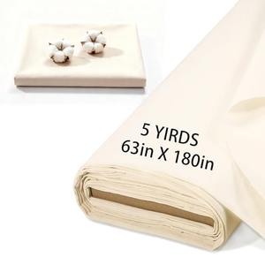 5 Yards 100% Cotton Muslin Fabric Natural Unbleached Linen Fabric by The Yard 63 inch x 5 Yards Unbleached Muslin Linen Fabric Material for Sewing Material Apparel Cloth
