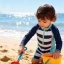 uideazone Baby Toddler Boys Zipper Rash Guard Swimsuit UPF 50+ One Piece Beach Swimwear Bathing Suits 3-36 Months (Blue)