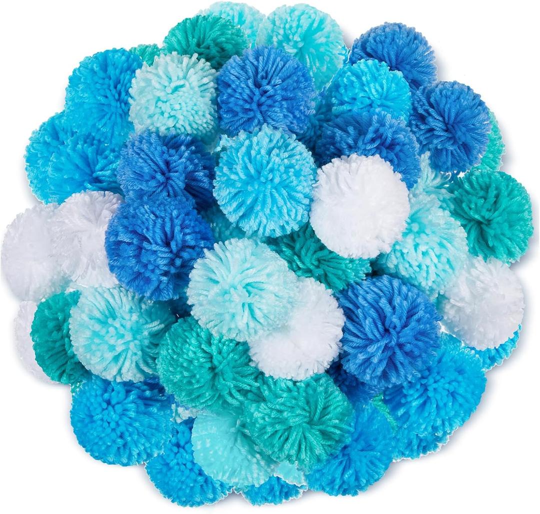 Gemscream 50 Pcs 3 Inch Blue Yarn Pom Poms for Crafts Large Fuzzy Pompoms Big Pom Balls for DIY Hats Holiday Party Hanging Ornaments Home Decor