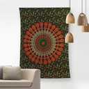 Bless International Handmade Indian hippie Bohemian Psychedelic Peacock Mandala Wall hanging College Dorm Beach Throws Table Cloth Bedding Tapestry (Golden Green, Poster(30x40Inches)(76x101cms))