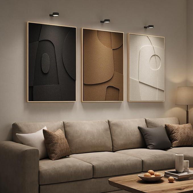 3D Textured Large Framed Abstract Wall Art for Living Room, 3Piece 24x36 In | Wood Frames, Neutral Black White Brown Sandstone Paintings, Modern Artwork for Walls, Geometric Wall Decor Bedroom Office