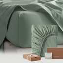 Double Stitch Cotton Tencel Fitted Sheet - Queen Size Fitted Sheets Deep Pocket, Soft Hotel Bedding, Cooling & Breathable for Hot Sleepers, Up to 16 inches, Sage Green (Queen (60" x 80"))