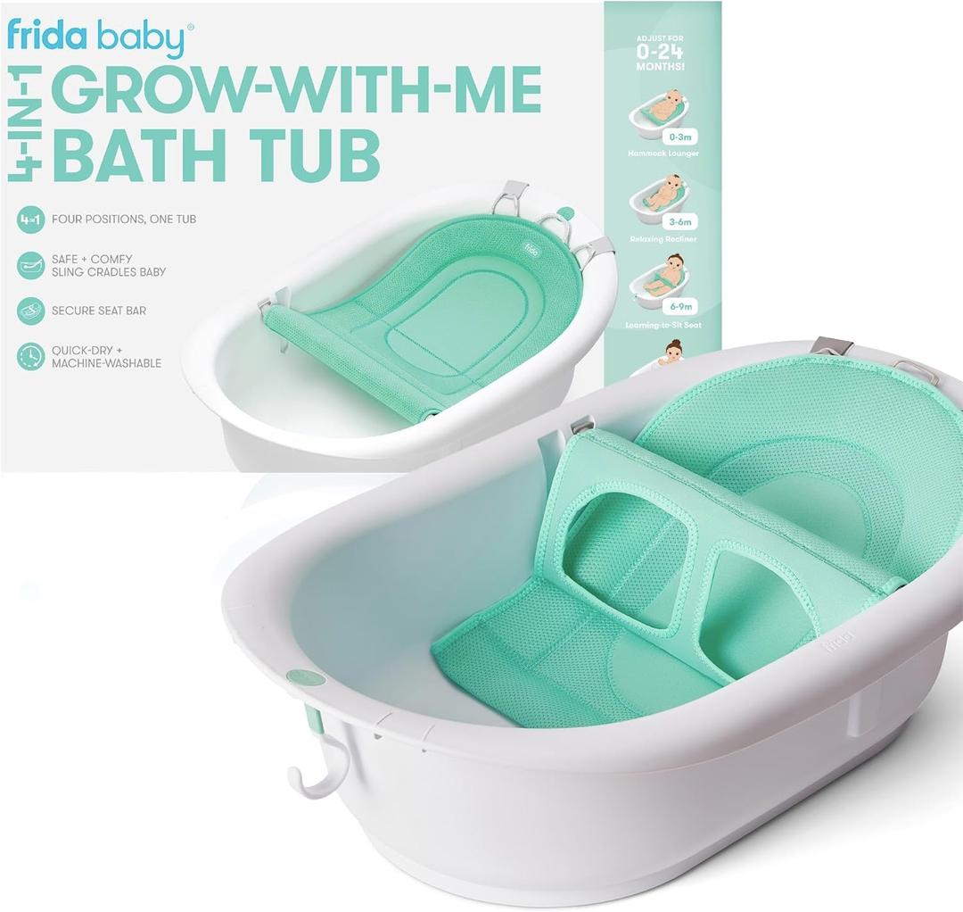 Frida Baby 4-In-1 Grow-with-Me Baby Bathtub, Baby Tub for Newborns to Toddler with Removable Bath Seat & Backrest for Bath Support In Tub