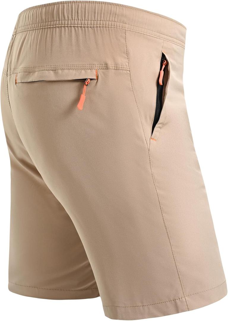 Rapoo Men's Athletic Shorts 7 Inch Inseam Water Resistant Lightweight Quick Dry Workout Shorts with Zipper Pockets (XX-Large, Khaki)