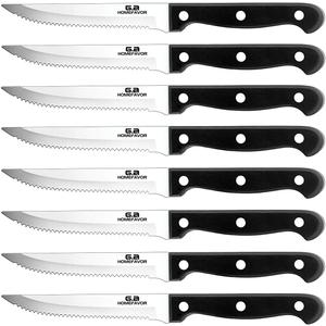 G.a HOMEFAVOR Steak Knife Set Stainless Steel, 8 Pieces Full Tang Sharp Serrated Knives Cutlery Set, Black