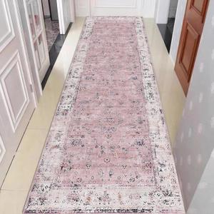 2x6 ft (Boho Pink) Hallway Runner Rug Washable Vintage Non Slip Carpet Runners for Hallways Entryway Kitchen Laundry Room Bathroom