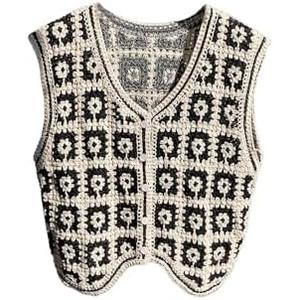GORGLITTER Women's Crochet Cropped Vest Boho Colorful Knit Sleeveless Button Up Vintage Cardigan Western Cowgirl Tops, Size M