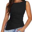 PRETTYGARDEN Womens Ruched Tank Tops 2026 Summer Sleeveless Slim Fit T Shirts Blouses Going Out Y2K Fashion Clothes (Large, Black)