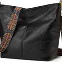 Hobo Bag for Women Crossbody Handbags Large Designer Ladies Bucket Purse PU Leather Shoulder Bags with Wide Shoulder Strap (One Size, Black)