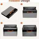 Large Storage Baskets with Clear Window, See Through Closet Organizer with PU Handles, Linen Foldable Storage Bins for Organizing Clothes, Toys, Books (Black) (Large-14.9"x9.8"x9.8")