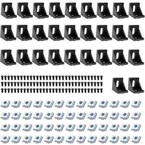 24pcs Seekliny 4040 Aluminum Extrusion Corner Bracket 4040 Hardware V-Slot Accessories T-Slot with Screws for 8020 Aluminum Profile 3D Printer Accessories Black