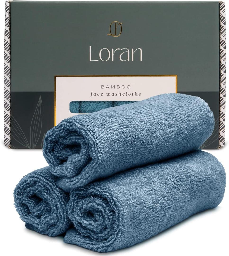 Tidal Blue Facial Washcloths Set of 6 Soft Cloths 10 x 10 100% Viscose Derived from Bamboo Spa-Like Feel Silky Face Cloth for Skin Cleansing