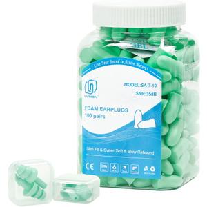 LYSIAN 100 Pairs Slim Foam Ear Plugs for Small Ear Canals Women, 35dB SNR Noise Canceling Sound Blocking Reduction Earplugs for Sleeping, Snoring, Work, Shooting, Studying, Loud Noise (Aqua)