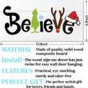 Believe Christmas Sign, Cartoon Characters Pattern Winter Home Wooden Hanging Decor, Indoor Christmas Wood Wall Hanging Sign for Living Room Bedroom Decor 7 x 14 Inches