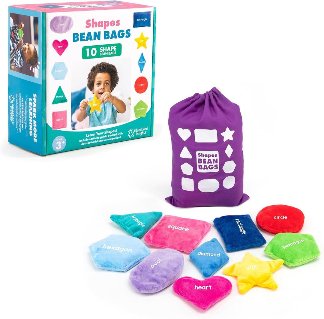 Educational Insights Shapes Bean Bags - Toddler Learning Toys, Learn Shapes and Colors, Shape Sorting Toys for Toddlers, Preschool Classroom Must Haves, Tactile Manipulatives for Kids Ages 3+