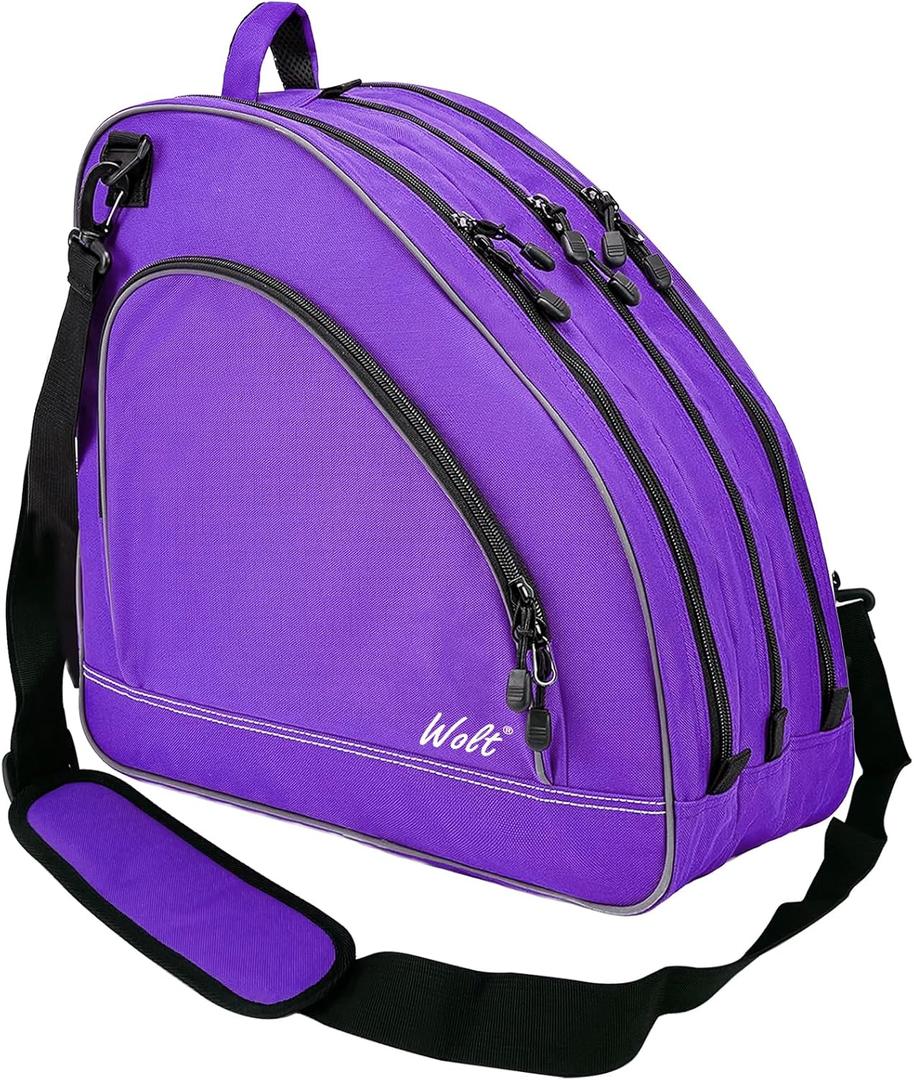 WOLT Ice Skate Bag - Roller Skate Bag, Inline Skate Bag with Adjustable Shoulder Strap for Both Youth and Adults, Purple