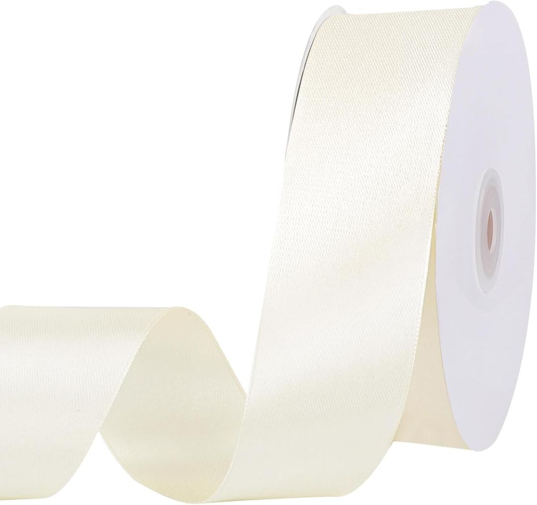 woric Ivory Satin Ribbon 1 1/2 Inch 60 Yards Cream Ribbon Gift Bows for Gift Wrapping Wedding Decor Flower Bouquet Bridal Shower Hair Bows Crafts Home Decor