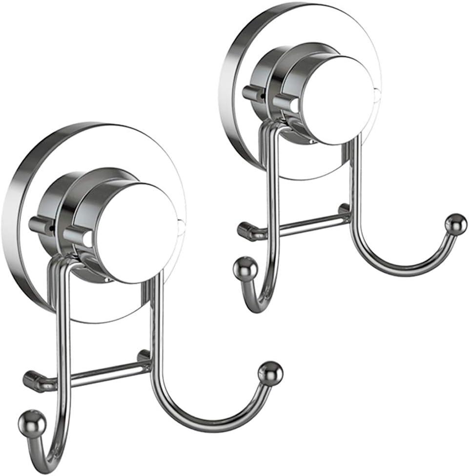 HOME SO Suction Cup Hooks for Shower & Bathroom Towel Holder 2-Pack Suction Cups Hooks for Hanging Towels, Robes, & Coats - Tiles, Glass Door or Mirror Shower and Towel Hooks - Chrome, Stainless