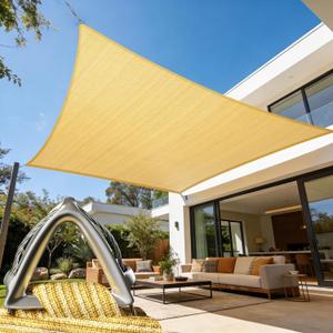 ColourTree Heavy Duty 16' x 16' Beige Square Sun Shade Sail, Commercial Grade UPF50 Canopy, Reinforced Corners & Edges, 260 GSM Fabric Heavy Duty - (We Make Custom Size)