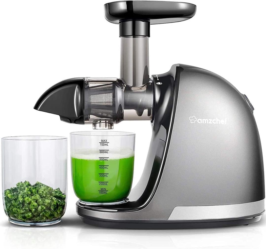 Masticating Juicer Machines, AMZCHEF Slow Cold Press Juicer with Reverse Function, High Juice Yield, Easy Clean with Brush,Recipes for High Nutrient Fruits and Vegetables, Gray(Updated) (light grey)