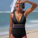 popvil One Piece Swimsuits for Women 2026 Tummy Control Neon Bathing Suit with Adjustable Strap (Blue, XL)