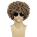karlery Men Women Unisex Short Curly Golden Brown Afro 70s 80s Funny Disco Rocker Wig Heat Resistant Synthetic Fiber Soft Cosplay Costume Halloween Party Wig