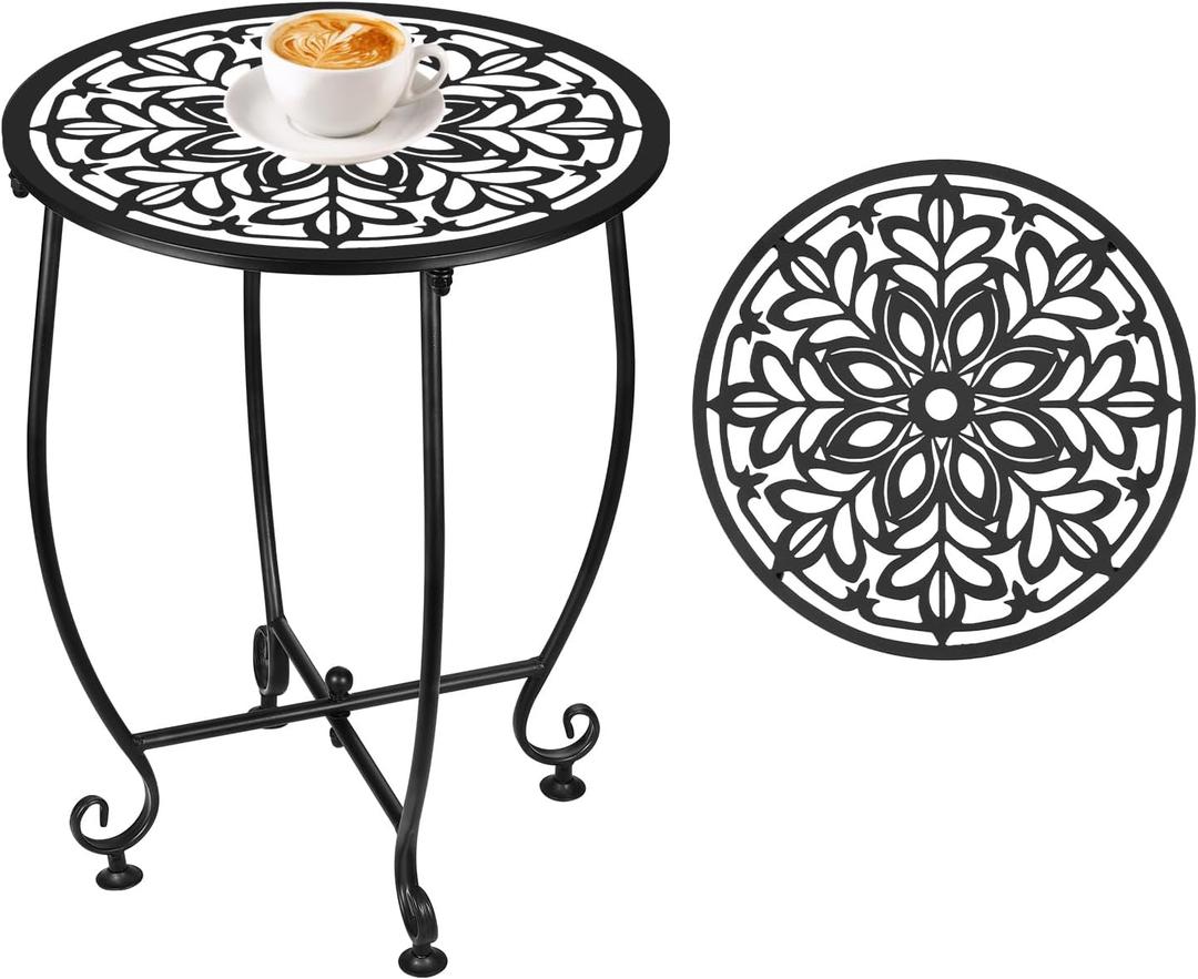Outdoor Side Table,Outdoor Small Table,Weather Metal Resistant Steel Patio Side Table, Round Outside Table for Porch, Garden,Indoor&Outdoor,Black (Style D) Outdoor Side Table,Outdoor Small Table,Weather Metal Resistant Steel Patio Side Table, Round Outside Table for Porch, Garden,Indoor&Outdoor,Black (Style D)