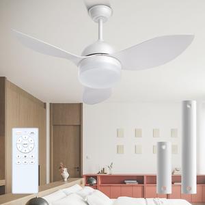 ROMASS Ceiling Fans with Lights and Remote, LED Outdoor/Indoor Ceiling Fans White 38 inch Noiseless 3 Colors Dimmable 6 Speeds Ceiling Fans for Bedroom, Living Room, Kitchen, Patio, Hallway