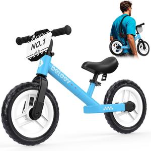 BELEEV C2 Toddler Balance Bike for 2-5 Year Olds with LED Light-Up Wheels, Adjustable Seat & Handlebar & Footrest, 12 inch No-Pedal Training Kids Push Bicycle - First Birthday Gift for Boys & Girls (Navy Blue)