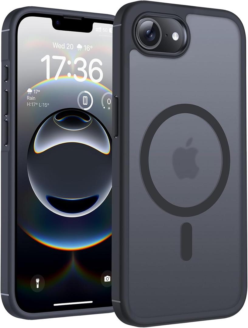 TOCOL for iPhone 16e Case, Upgraded Full Camera Protection, Compatible with Magsafe, Drop Protection, Translucent Magnetic Matte Phone Case for iPhone 16e 6.1 inch (Black)