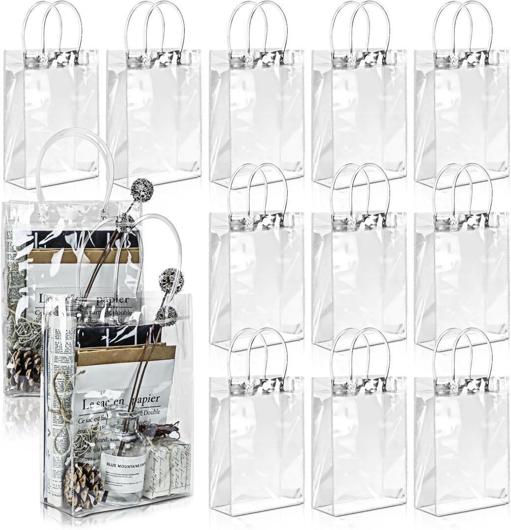 BadenBach 20 Pack Clear Gift Bags with Handles, 6.3" x 9.8" x 3.1" Transparent Plastic Party Favor Bags Bulk, Reusable PVC Goodie Tote Bag for Shopping Boutique Wedding Birthday Baby Shower Valentine's Day