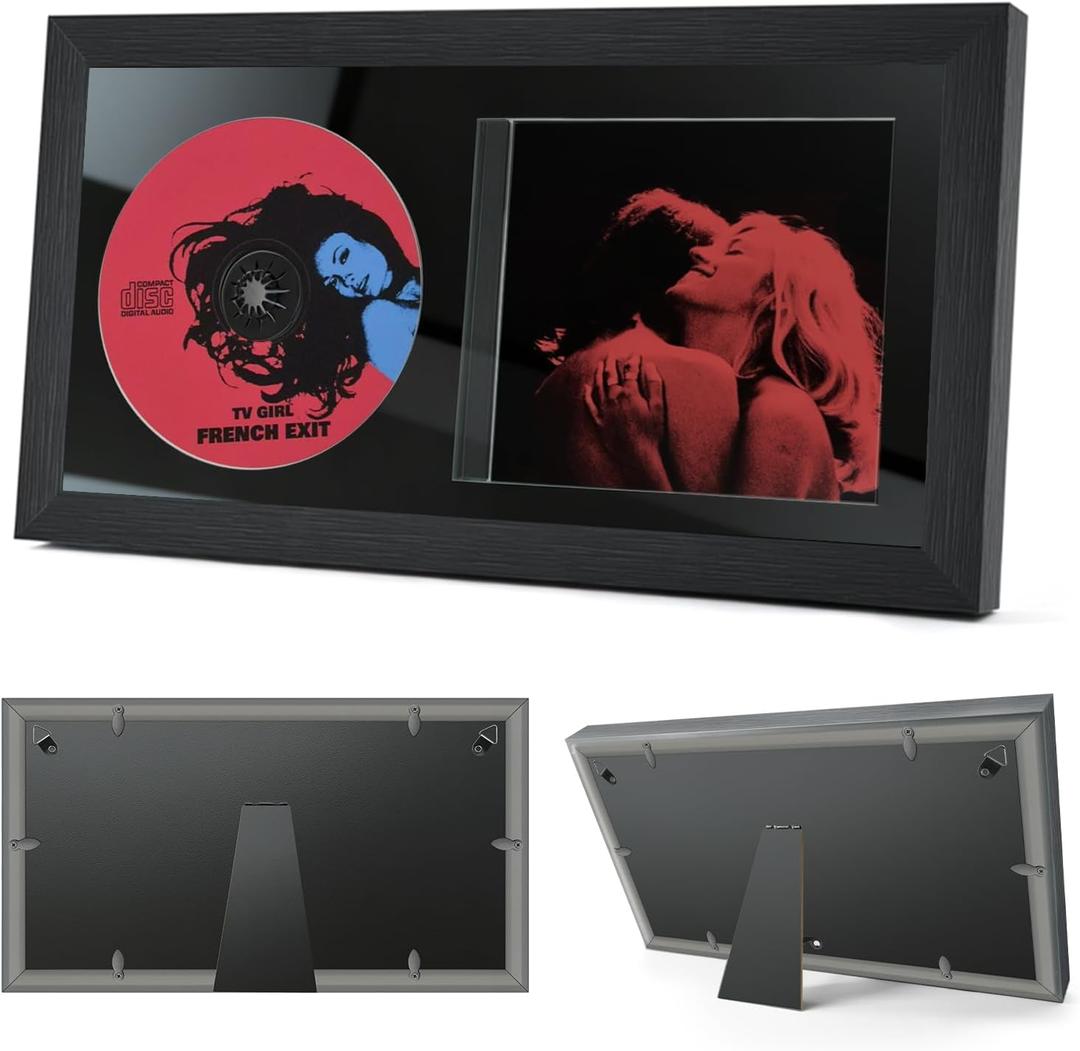 14.4" x 7.9" CD Display Frame for Discs & Cases  Signed CD Music Frame with Wall Mount or Table Stand, Perfect for Collectors and Gifts