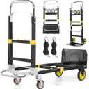 3-in-1 Convertible Heavy Duty Folding Hand Truck Dolly, 600LB Capacity with Rubber& Wheels Telescoping Handles, Portable Collapsible Cart for Warehouse, Supermarket, Office (Yellow)