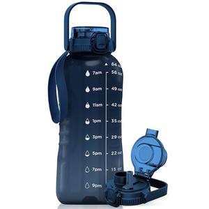 AQUAFIT 64 oz Water Bottle with Time Marker - 2in1 Straw & Chug Lid - BPA Free Big Water Bottle with Straw - Gym Water Bottle with Strap - Water Jug (64 Ounces, Nebula)