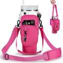 Bottle Carrier Bag with Phone Pocket for Stanley 40 & 30 oz Tumbler with Handle,Pink Insulated Neoprene Cup Holder Pouch w/Adjustable Strap for Quencher H2.0 Stanley Cup Accessories