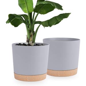 QCQHDU 12 inch Plant Pot, 2 Pack Planters for Indoor Plants with Drainage Holes & Saucer, Outdoor Flower Pots Home Garden Modern Decor (Light Grey)